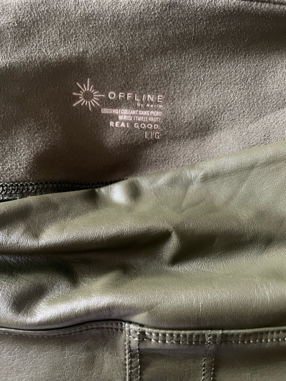 AERIE OFFLINE Olive Green Faux-Leather Leggings
